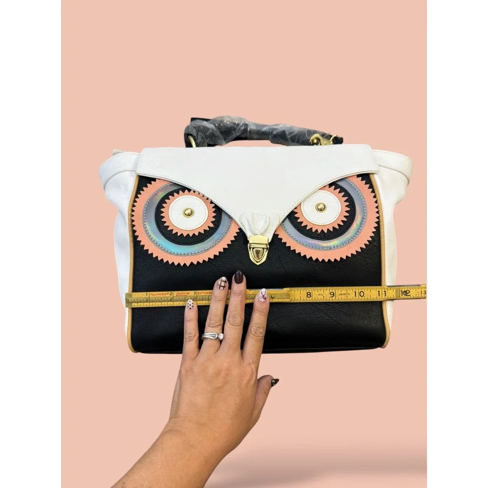 Rara Avis by Iris Apfel Owl Satchel Bag Black White Iridescent Novelty Handbag